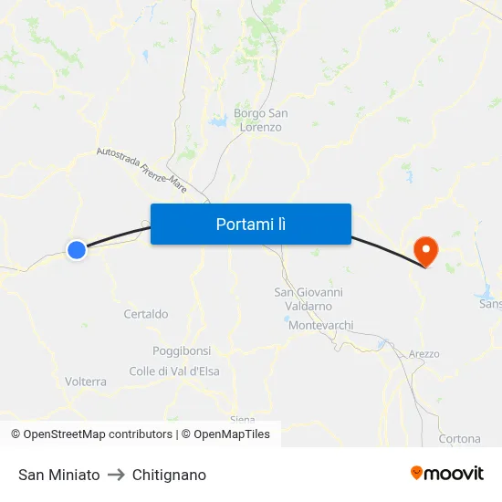 San Miniato to Chitignano map
