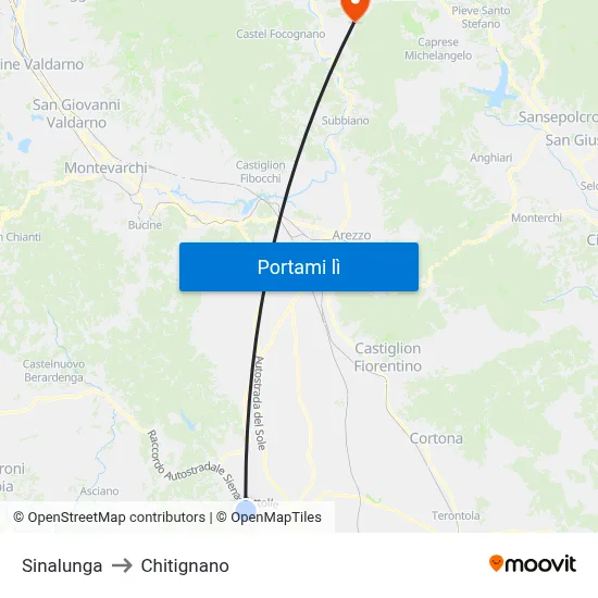 Sinalunga to Chitignano map