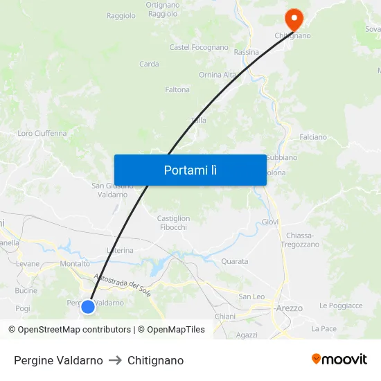 Pergine Valdarno to Chitignano map