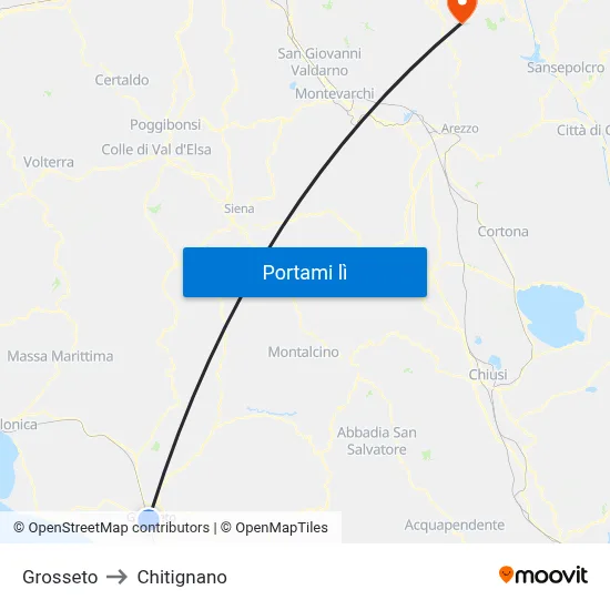 Grosseto to Chitignano map