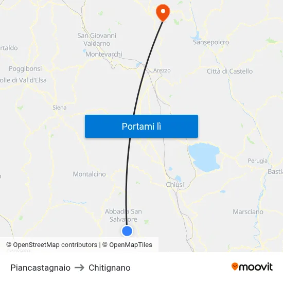Piancastagnaio to Chitignano map