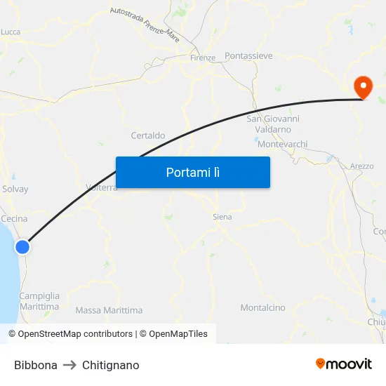 Bibbona to Chitignano map