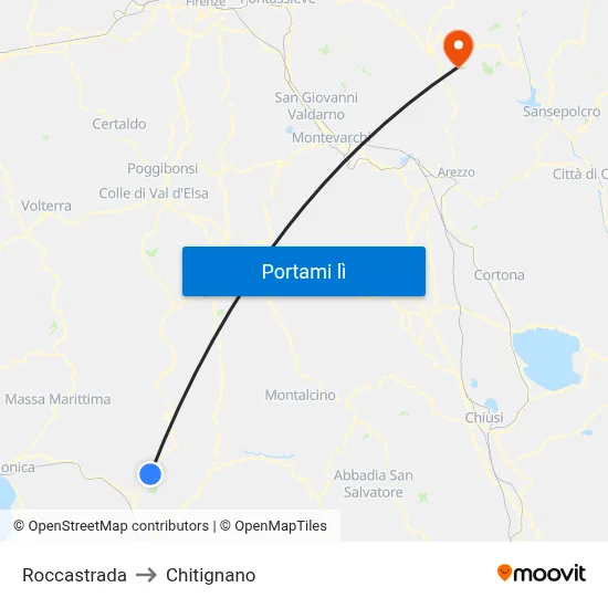 Roccastrada to Chitignano map