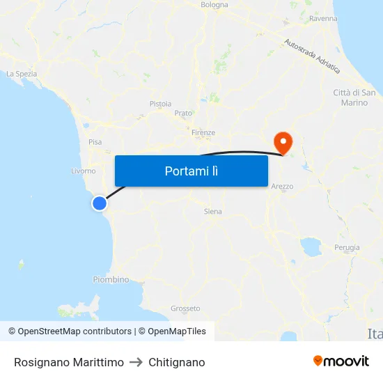 Rosignano Marittimo to Chitignano map