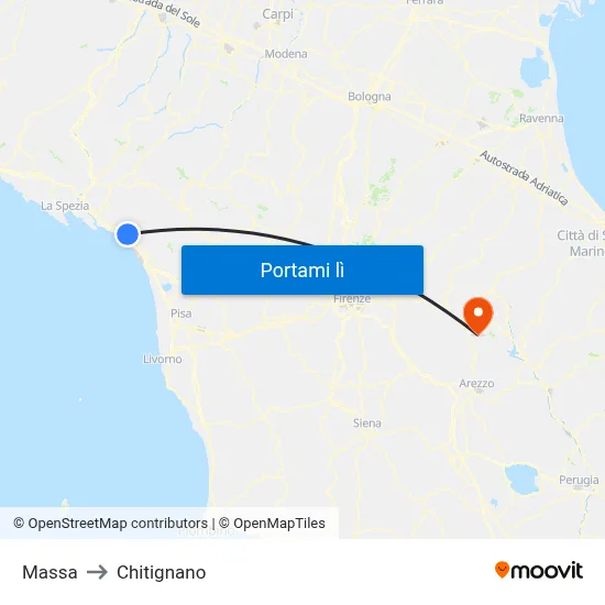 Massa to Chitignano map