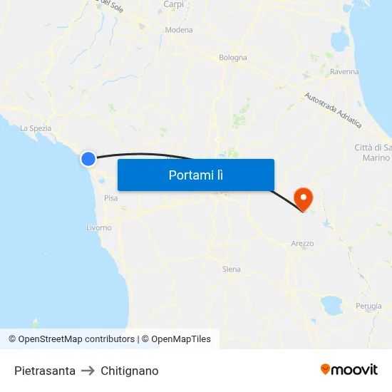 Pietrasanta to Chitignano map