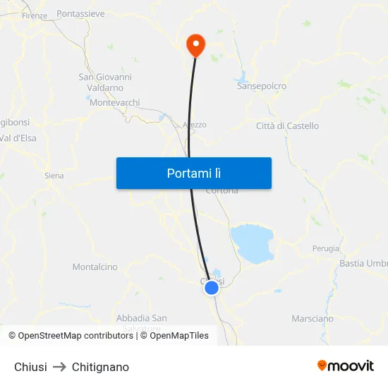 Chiusi to Chitignano map