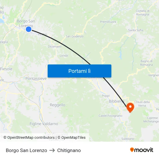 Borgo San Lorenzo to Chitignano map