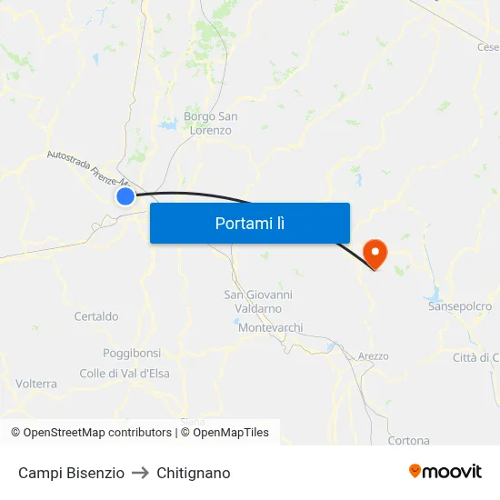 Campi Bisenzio to Chitignano map