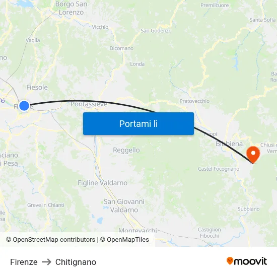 Firenze to Chitignano map
