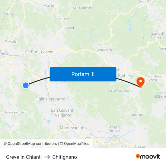 Greve In Chianti to Chitignano map