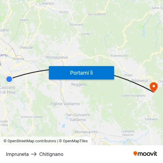 Impruneta to Chitignano map