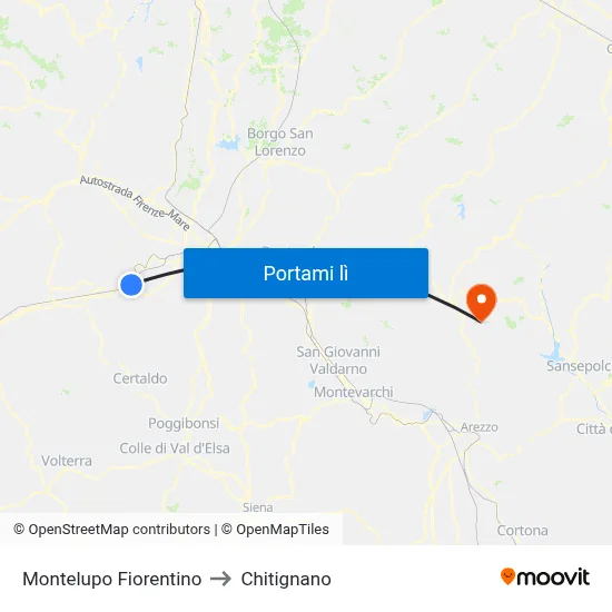 Montelupo Fiorentino to Chitignano map