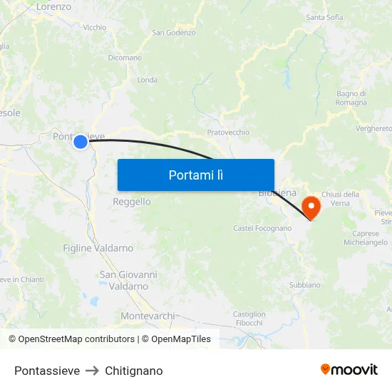 Pontassieve to Chitignano map