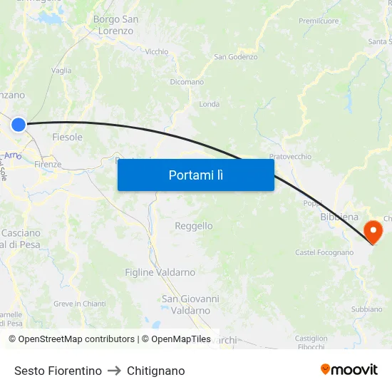Sesto Fiorentino to Chitignano map