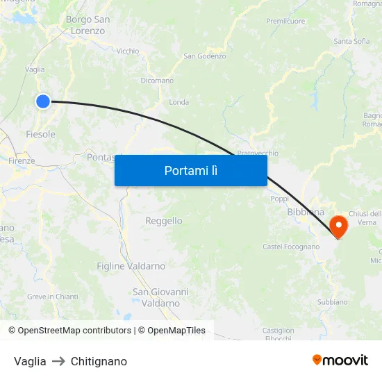 Vaglia to Chitignano map