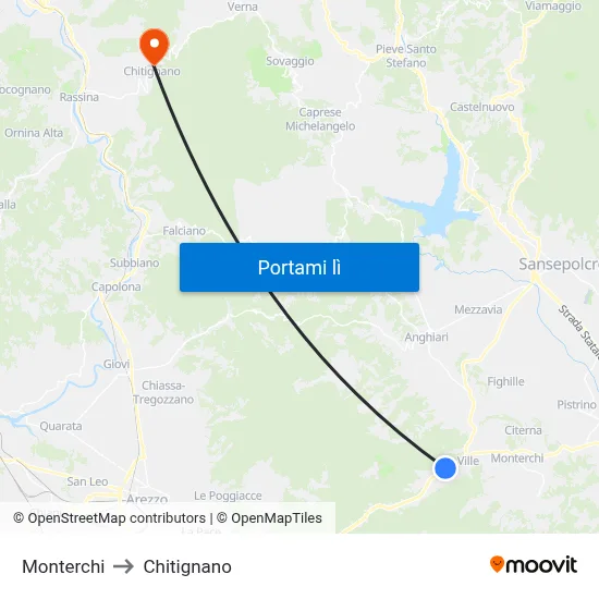 Monterchi to Chitignano map