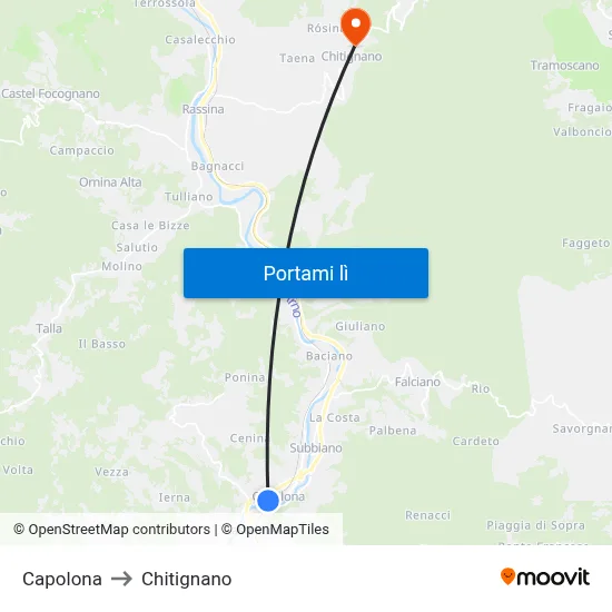Capolona to Chitignano map