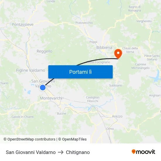 San Giovanni Valdarno to Chitignano map