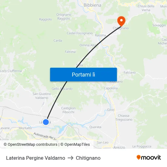 Laterina Pergine Valdarno to Chitignano map