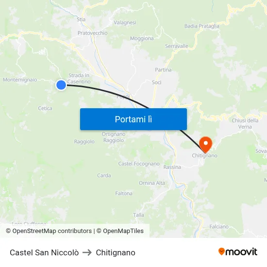Castel San Niccolò to Chitignano map