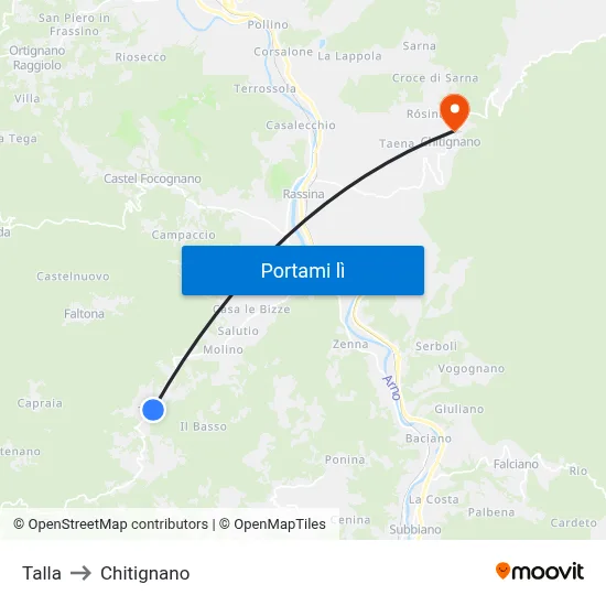 Talla to Chitignano map
