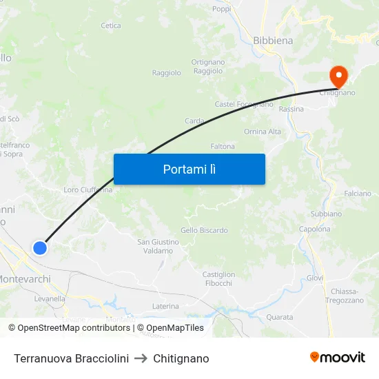 Terranuova Bracciolini to Chitignano map