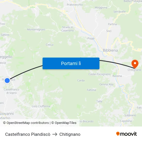 Castelfranco Piandiscò to Chitignano map
