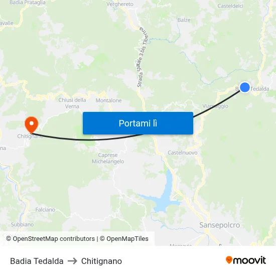Badia Tedalda to Chitignano map