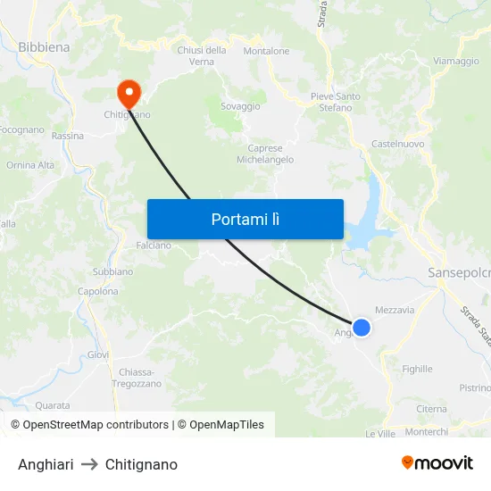 Anghiari to Chitignano map
