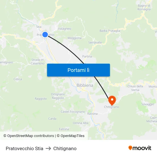 Pratovecchio Stia to Chitignano map