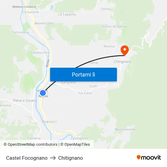 Castel Focognano to Chitignano map