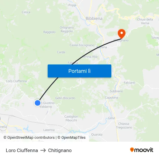 Loro Ciuffenna to Chitignano map