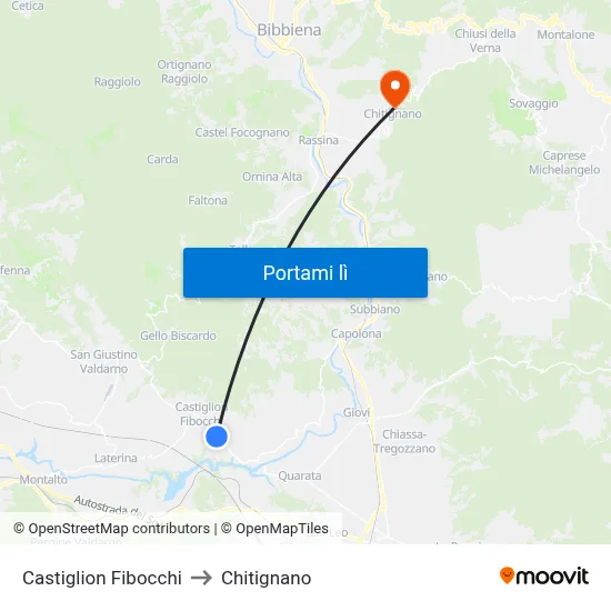 Castiglion Fibocchi to Chitignano map