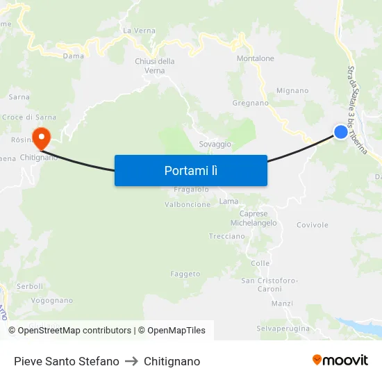Pieve Santo Stefano to Chitignano map