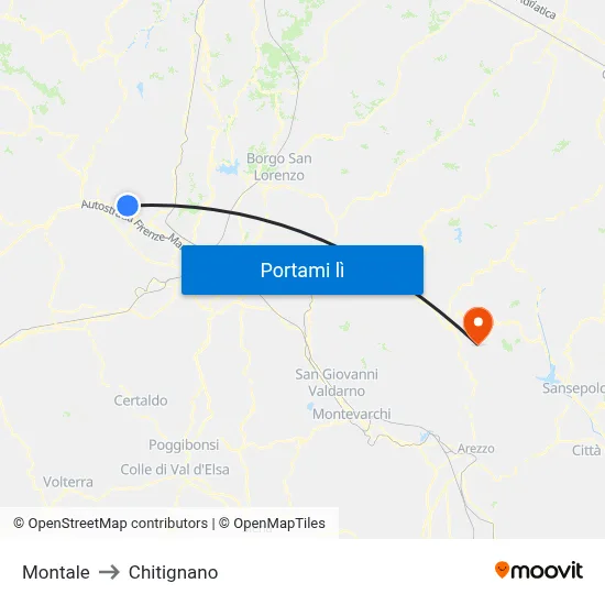 Montale to Chitignano map