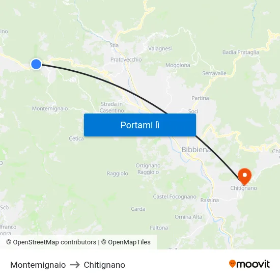 Montemignaio to Chitignano map