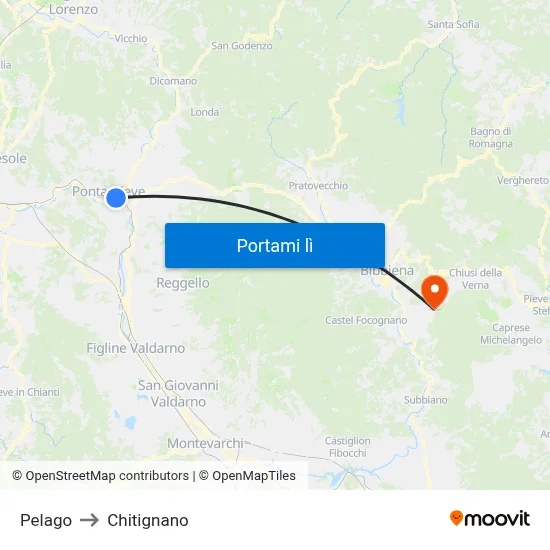 Pelago to Chitignano map