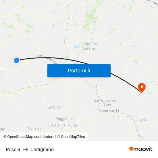 Pescia to Chitignano map