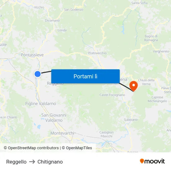 Reggello to Chitignano map