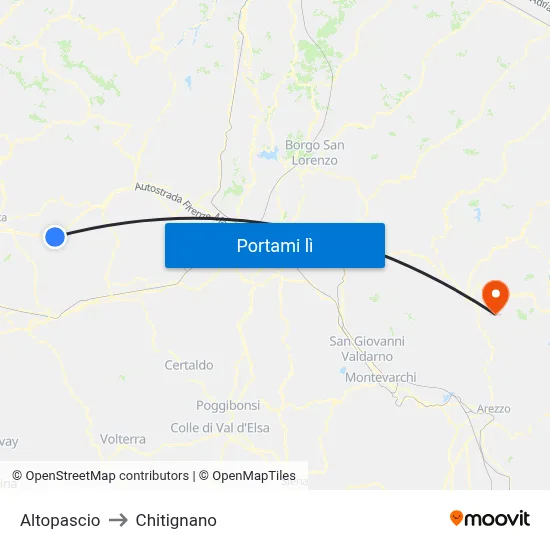 Altopascio to Chitignano map