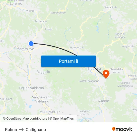 Rufina to Chitignano map