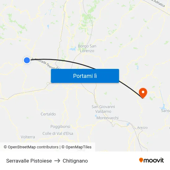 Serravalle Pistoiese to Chitignano map