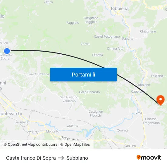 Castelfranco Di Sopra to Subbiano map