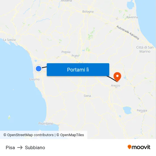 Pisa to Subbiano map