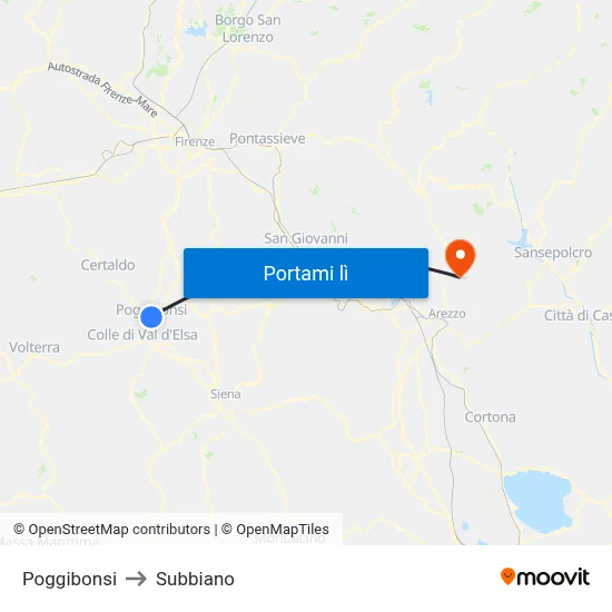 Poggibonsi to Subbiano map