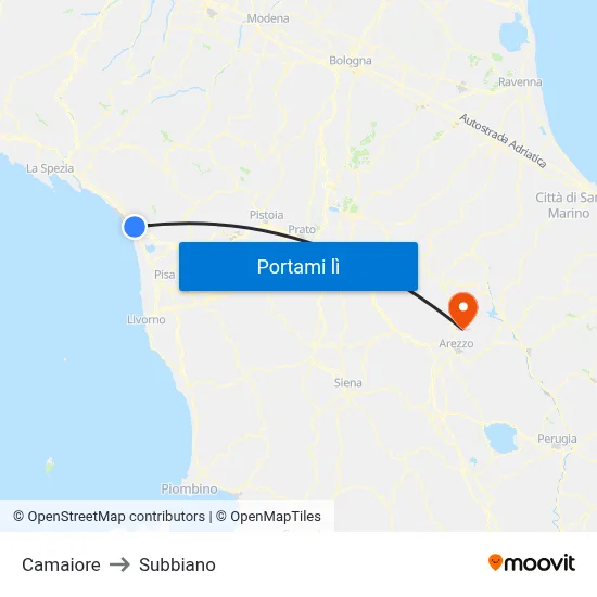 Camaiore to Subbiano map