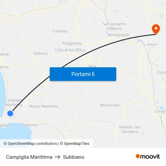 Campiglia Marittima to Subbiano map