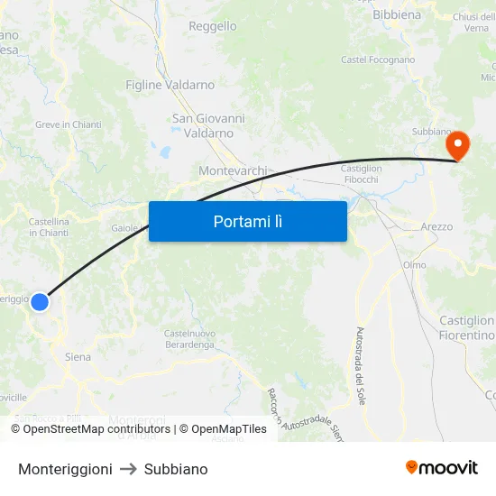 Monteriggioni to Subbiano map