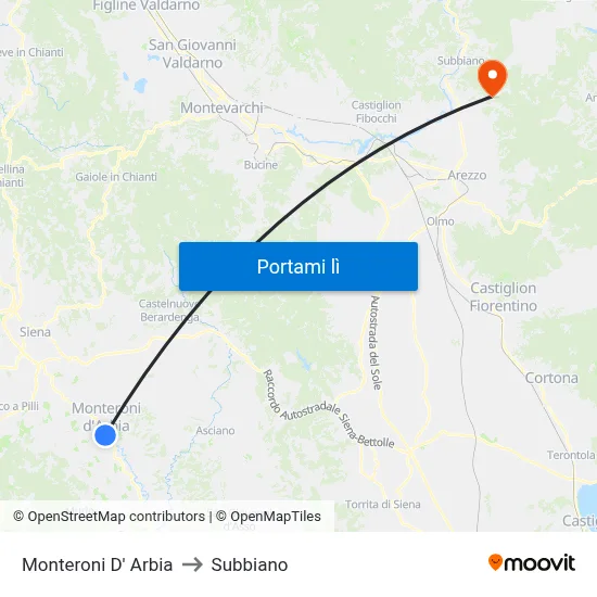Monteroni D' Arbia to Subbiano map